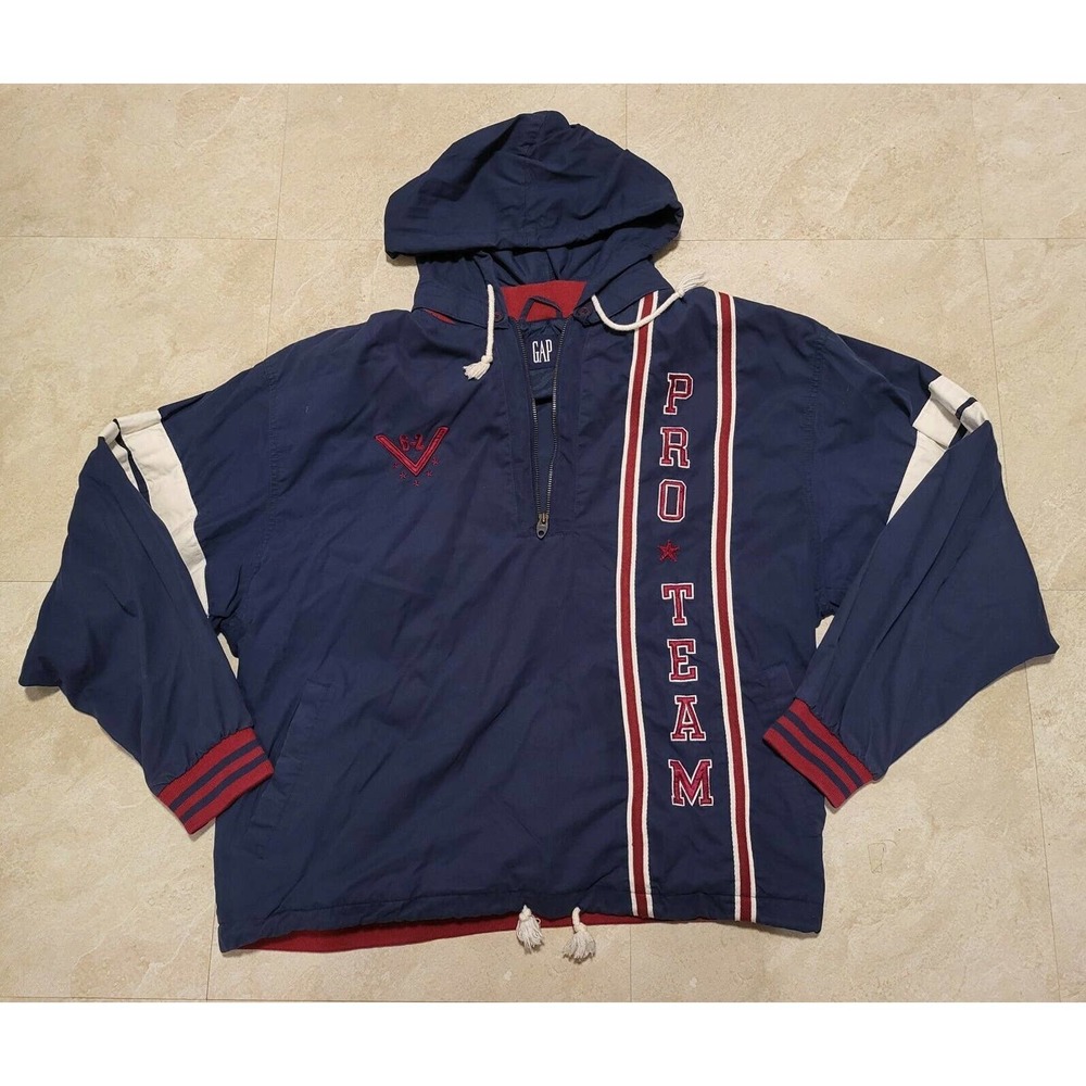 VTG 90s Gap Mens Pro Team 6-2 1/4 Zip Pullover Hooded Jacket Size XL